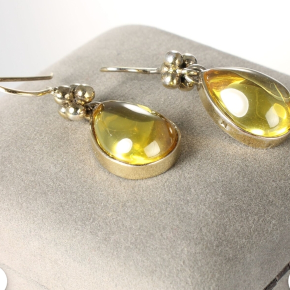 Sterling silver Teardrop Citrine Earrings ball bead accents - Picture 2 of 11